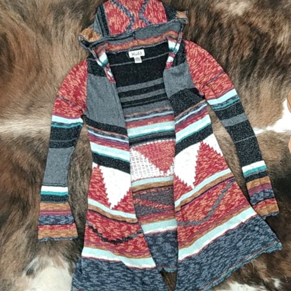EUC Mudd Boho Hippie Aztec Hooded Sweater